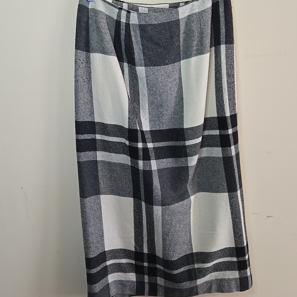 Worthington Black White Plaid Wool Wrap Maxi Skirt - Picture 6 of 9